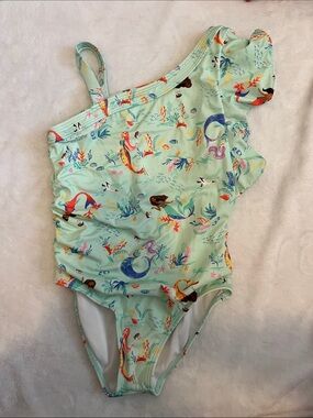 Janie and Jack x Disney Mint Green Little Mermaid One-Shoulder Swimsuit